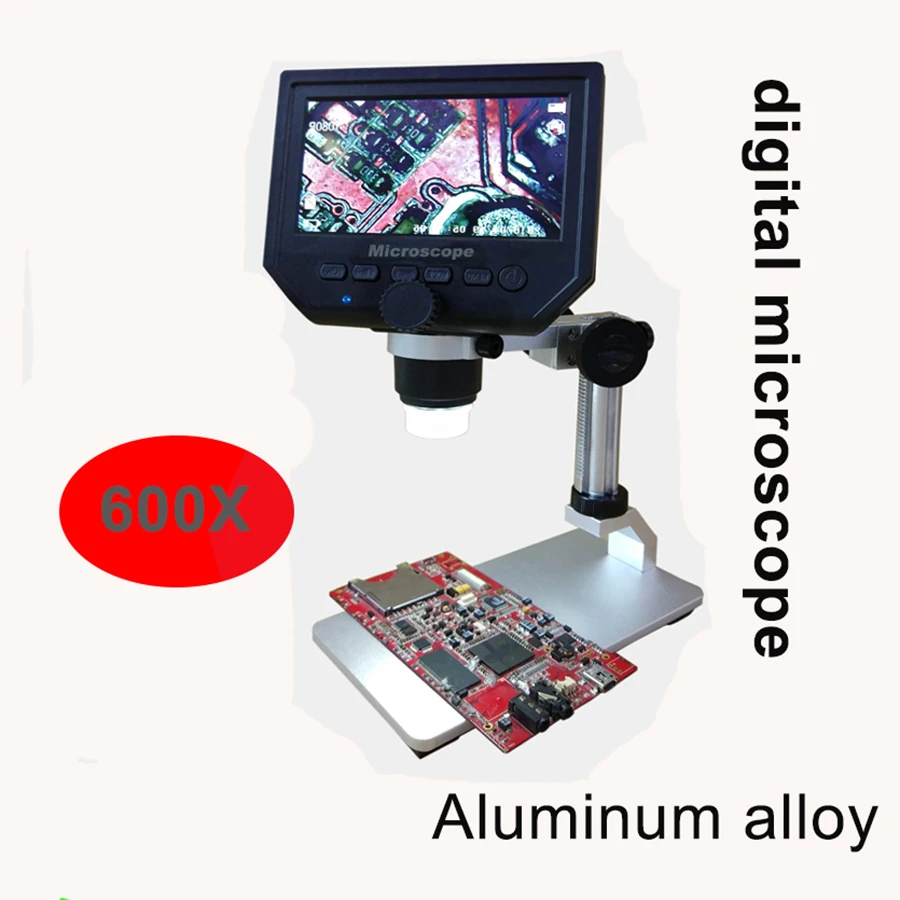 600X digital mikroskop elektroniske video-mikroskop 4,3 tommer HD LCD-lodning mikroskop telefon reparation Forstørrelsesglas + metal stå