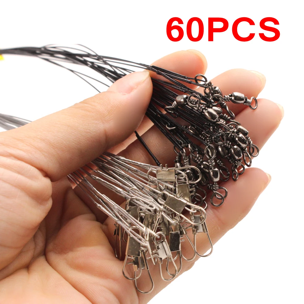 60pcs/masse Anti-bid Fishing Wire Line Spor Wire Leder Med Drejelig Duo-Lock Snap Flyve snor Fiskeri Føre Linje 15/20/30cm X318