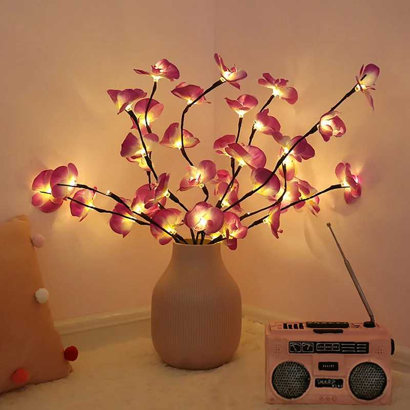 73cm LED Simulering Orchid Gren Lys 20 Pærer Jul Vase Filler Blomster Lys Holiday Garden Party Desktop Indretning Lys
