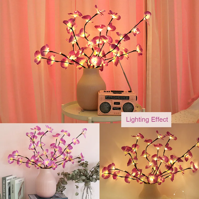 73cm LED Simulering Orchid Gren Lys 20 Pærer Jul Vase Filler Blomster Lys Holiday Garden Party Desktop Indretning Lys