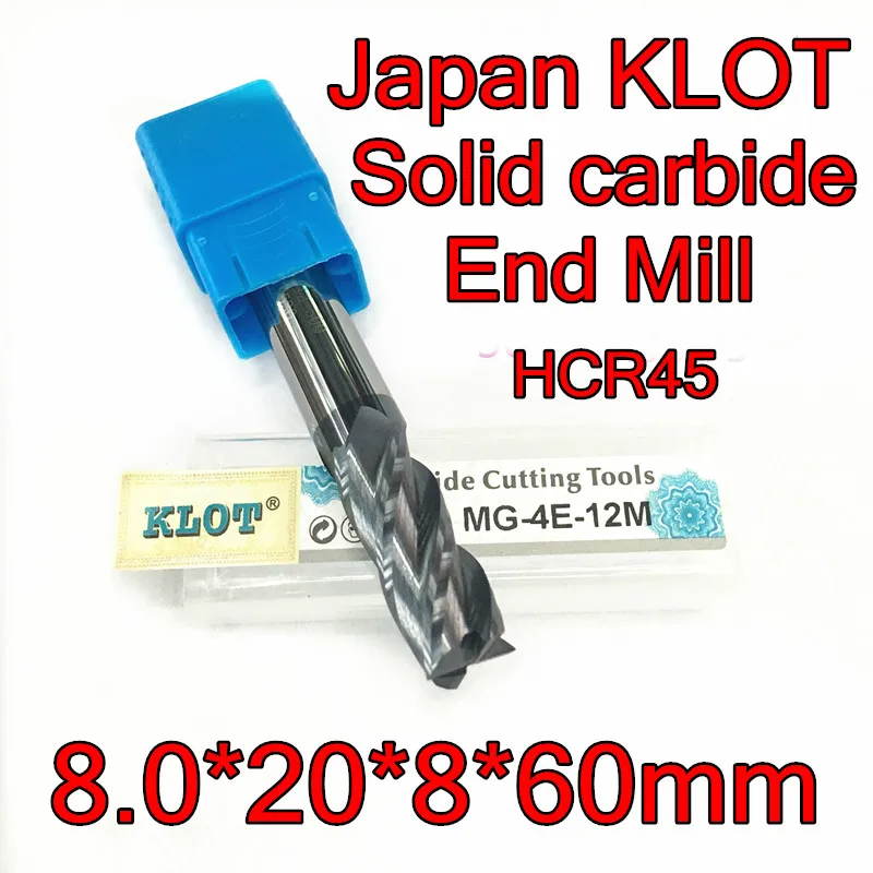 8.0*20*8*60mm 2 stk/sæt 8mm Petiole 4F Japan KLOT HCR45 Massive hårdmetal endefræsere hårdmetal værktøjer Gratis fragt