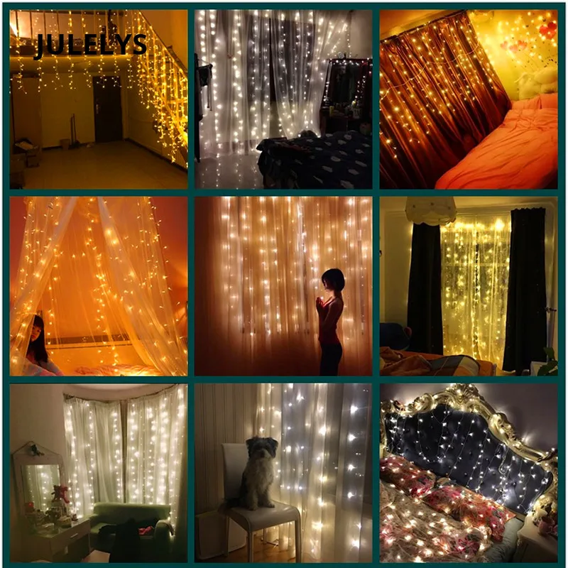 8 m x 1,5 m 384 Pærer Fe LED-Lys, Dekoration Til Bryllup, Fest, Ferie Belysning i Hjemmet Haven Garland Jul Gardin Lys