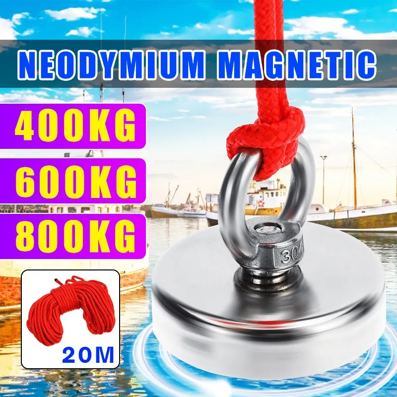 800 KG Super Stærk Magnet Pot Fiskeri Magneter Redde fiskekrog Stærkeste Permanente Magneter Kraftige Magnetiske+10 M Reb