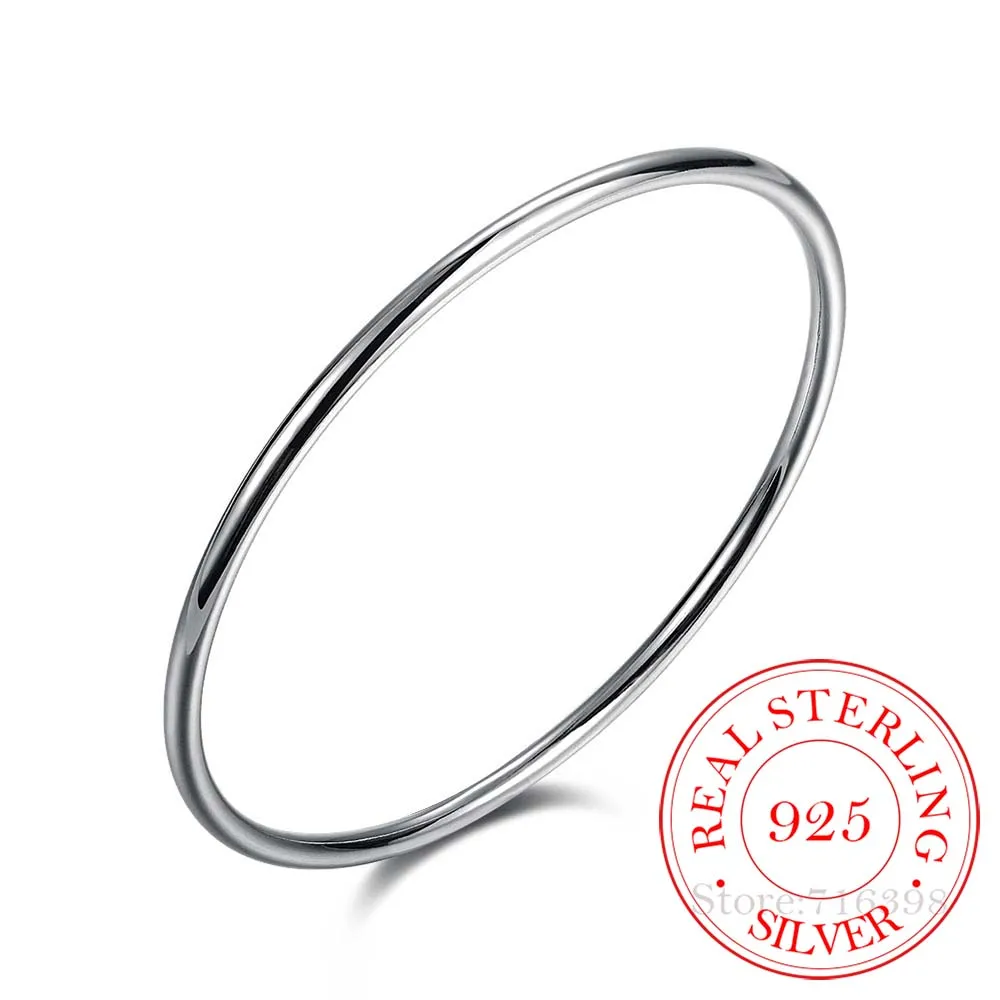 925 Solid Sterling Sølv Armbånd Mode Personlighed Enkel Glat Armbånd Til Kvinder, Bryllup, Engagement Smykker