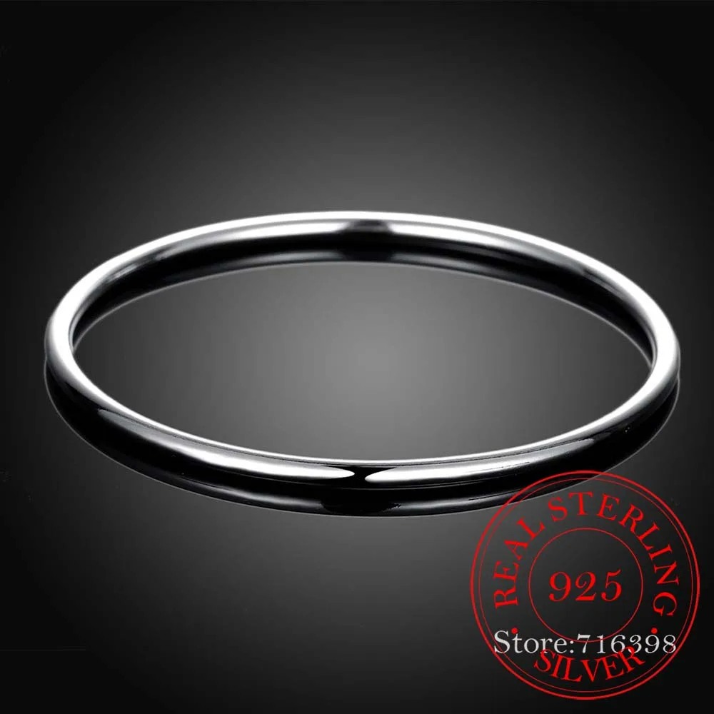 925 Solid Sterling Sølv Armbånd Mode Personlighed Enkel Glat Armbånd Til Kvinder, Bryllup, Engagement Smykker