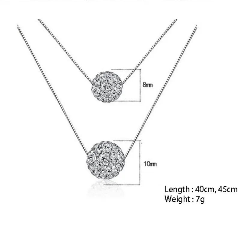 925 Sterling Sølv Dobbelt Lag Skinnende CZ Zirconia Krystal Heldig Bold Halskæde Til Kvinder Gave kolye collares bijoux