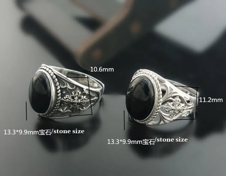 925 Sterling Sølv farve Naturlige Oval Sort Onyx Sten Ring Til Mænd, Kvinder Vintage thai sølv Oprindelige Design Smykker Gave