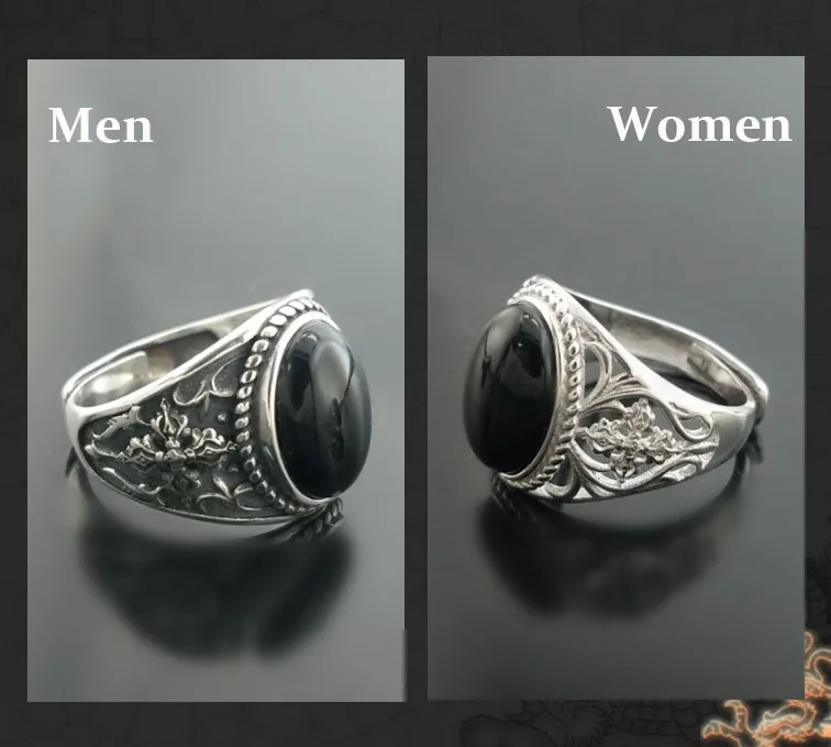 925 Sterling Sølv farve Naturlige Oval Sort Onyx Sten Ring Til Mænd, Kvinder Vintage thai sølv Oprindelige Design Smykker Gave