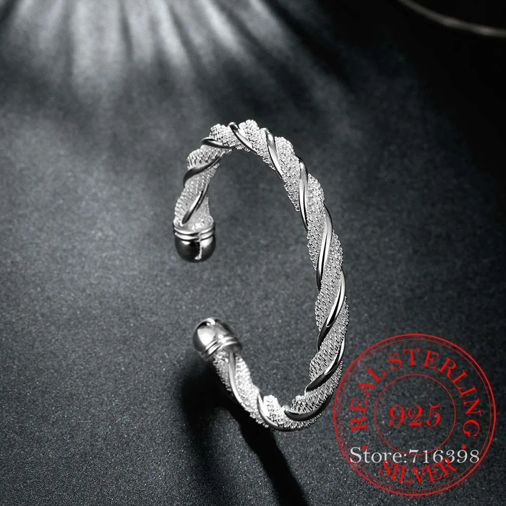 925 Sterling Sølv For Kvinder Mand Mesh Bredt Flettet Armbånd Armbånd Kæde Armbånd Smykker Bijoux Punk Smykker