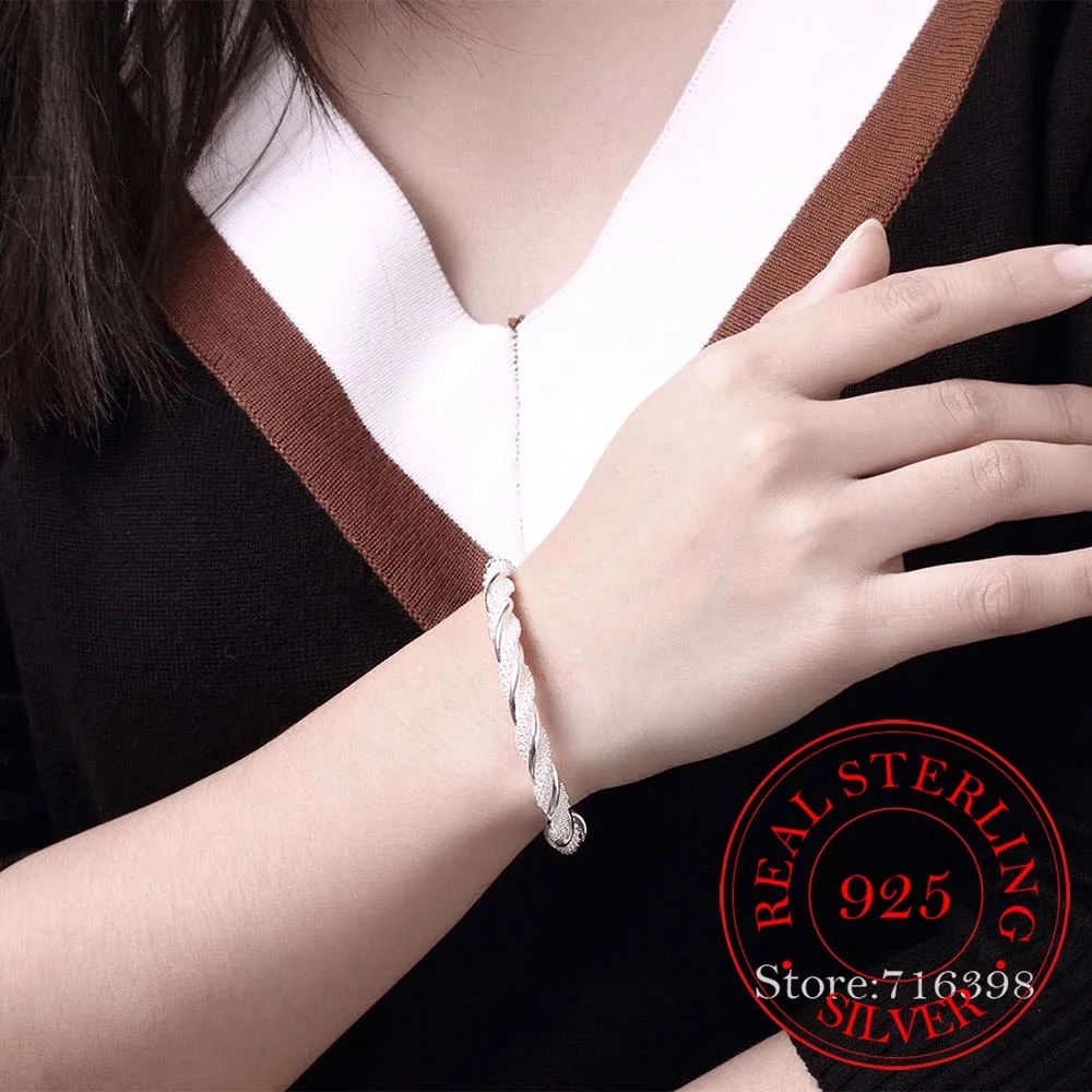 925 Sterling Sølv For Kvinder Mand Mesh Bredt Flettet Armbånd Armbånd Kæde Armbånd Smykker Bijoux Punk Smykker