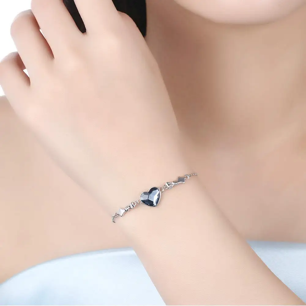 925 Sølv Armbånd Til Kvinder Brugerdefineret Ocean Hjertet luksus Krystal Fra Boho Venskab Armbånd Gave Til Pige