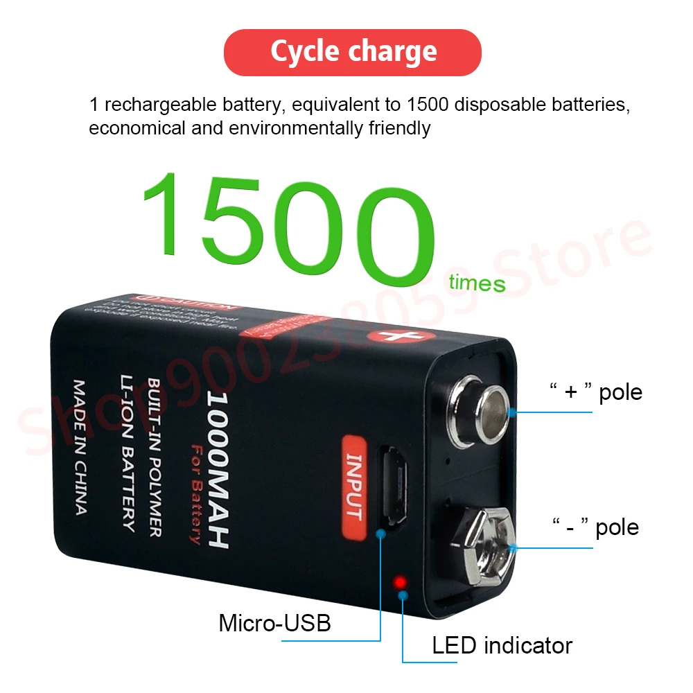 9V 1000mAh li-ion Genopladeligt batteri-Micro-USB-Batterier 9 v lithium for Multimeter Mikrofon Toy Fjernbetjening KTV brug