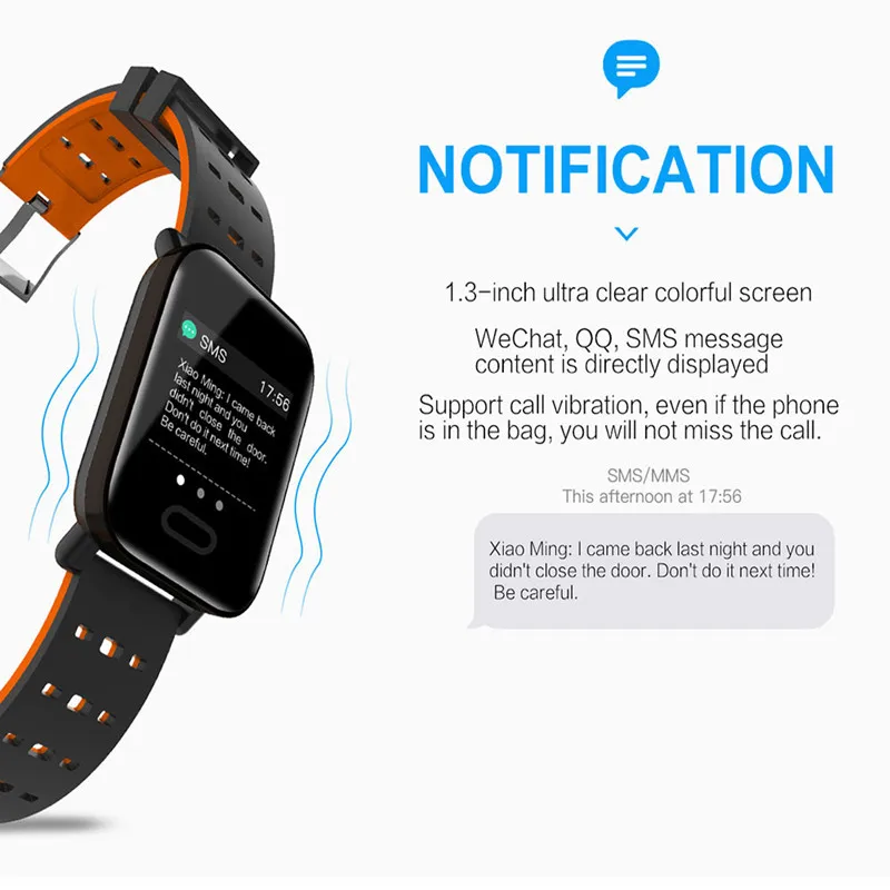 A6 Smart Ur med pulsmåler Fitness Tracker Blodtryk Smartwatch Vandtæt Til Android, IOS