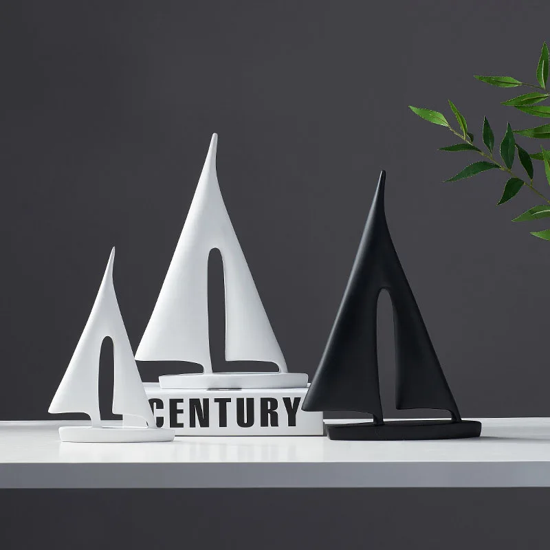Abstract Sejlbåd Miniature Model Office Desktop Dekoration Ornamenter Hvid-Sort Skib Figurer Firmagaver Dekoration