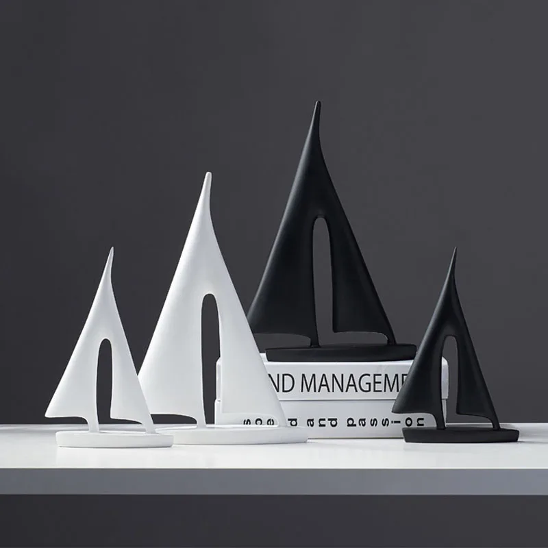 Abstract Sejlbåd Miniature Model Office Desktop Dekoration Ornamenter Hvid-Sort Skib Figurer Firmagaver Dekoration