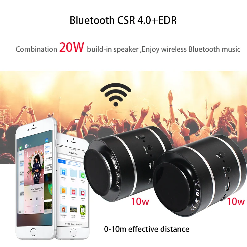 Adin 20W Bluetooth 4.0 Bærbare Resonans Vibration Højttaler Subwoofer Håndfri Stereo Trådløse Mini-Højttalere Til Telefonen Med Mic