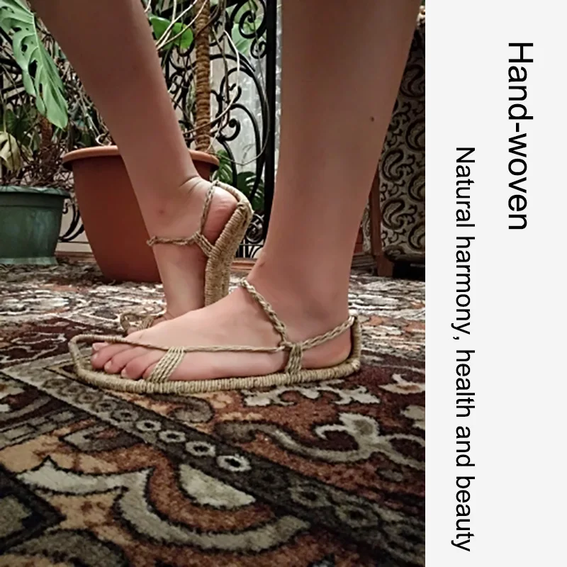 AGESEA sommer nyt sengetøj halm tøfler hånd-vævet mænd og kvinder casual sandaler retro-elskere sko scene rekvisitter sko XL 37-48 HZ