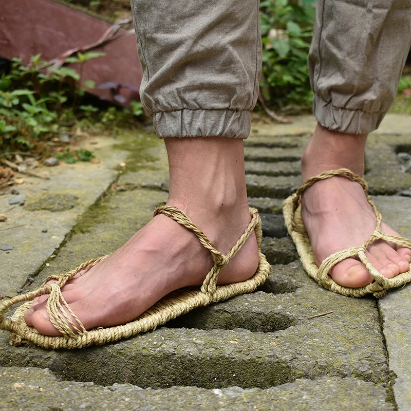 AGESEA sommer nyt sengetøj halm tøfler hånd-vævet mænd og kvinder casual sandaler retro-elskere sko scene rekvisitter sko XL 37-48 HZ