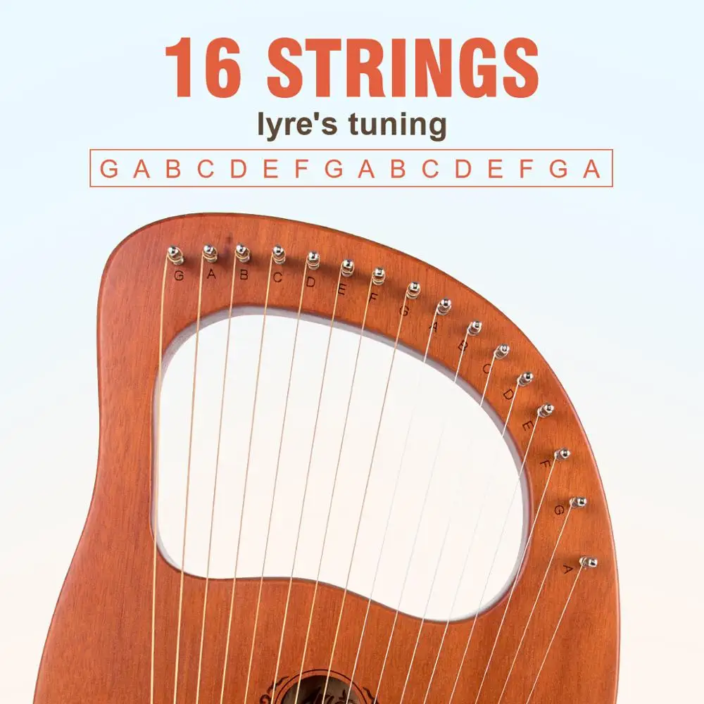 AKLOT Lyre Harpe 16 String Solid Mahogni, Ahorn Sadlen String Instrument w/ Tuning Skruenøgle Taske Reservedele String Afhentning