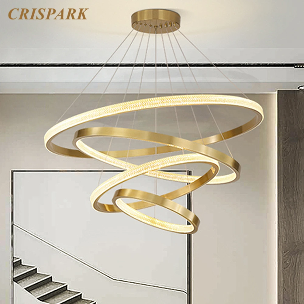 Akryl Ringe Moderne Lysekrone Lys LED Nordic Aluminium Golden Indendørs pendel Art Deco lampe til stuen