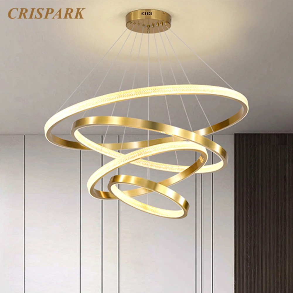 Akryl Ringe Moderne Lysekrone Lys LED Nordic Aluminium Golden Indendørs pendel Art Deco lampe til stuen