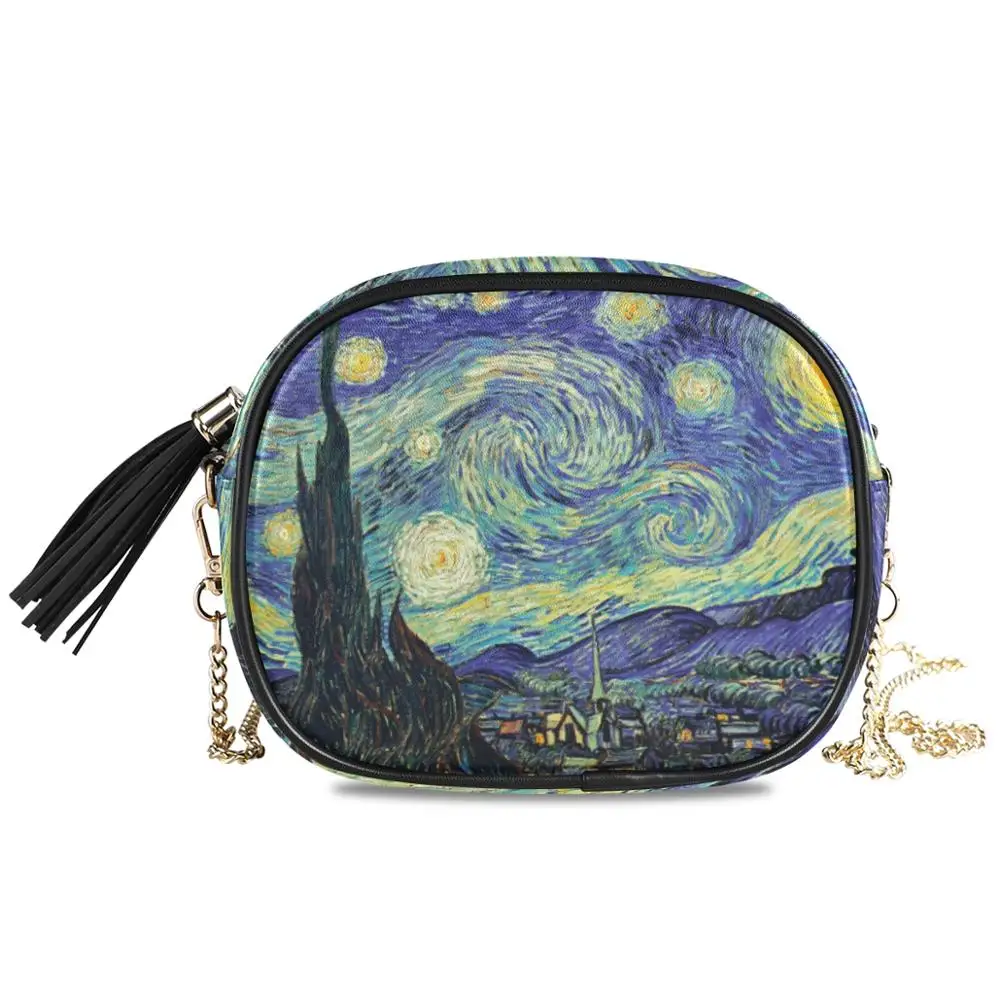 ALAZA lille skulder taske til kvinder messenger tasker damer retro læder Van Gogh-maleri taske pung kvindelige crossbody taske