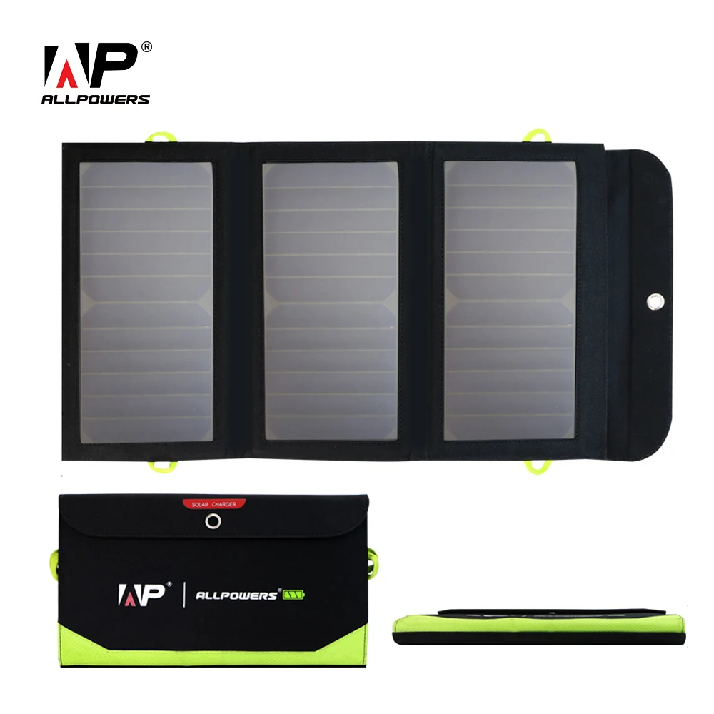 ALLPOWERS Bærbare Solar Panel USB 5V 21W Indbygget 10000mAh Power Bank Sammenklappelig Sol Batteri Oplader til iPhone, iPad Xiaomi