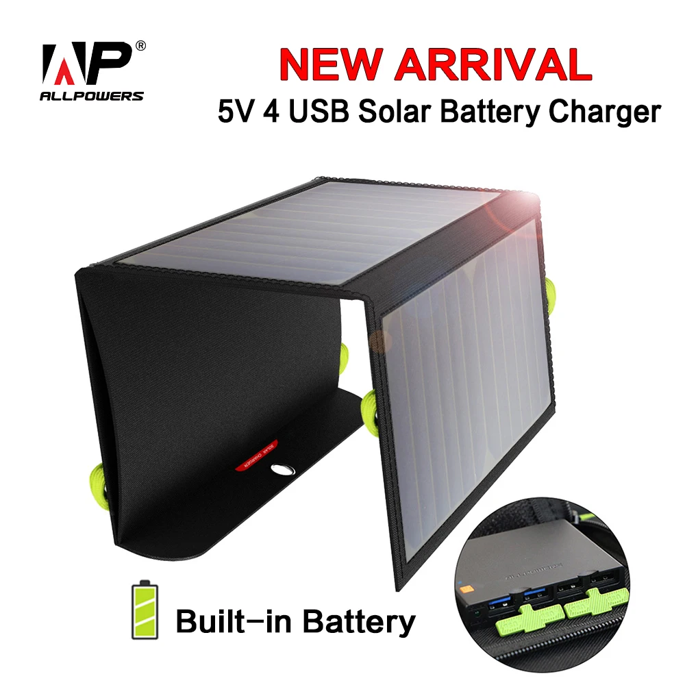 ALLPOWERS Bærbare Solar Panel USB 5V 21W Indbygget 10000mAh Power Bank Sammenklappelig Sol Batteri Oplader til iPhone, iPad Xiaomi