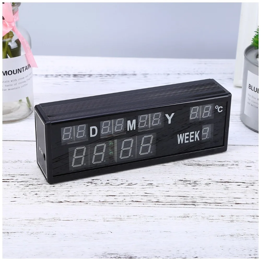 Aluminium legering led elektroniske digitale kalender ur på Moderne minimalistisk ur stor skrifttype, soveværelse Desktop ur termometer, ur