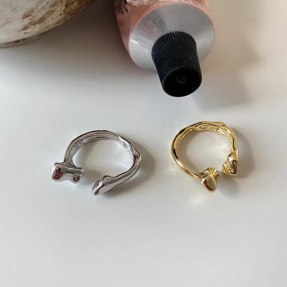 Amaiyllis 925 Sterling Sølv Minimalistisk 18K Guld Åbne Ringe Tekstur Uregelmæssigt Formede Sølv 925 Åben Ring For Kvinder Smykker