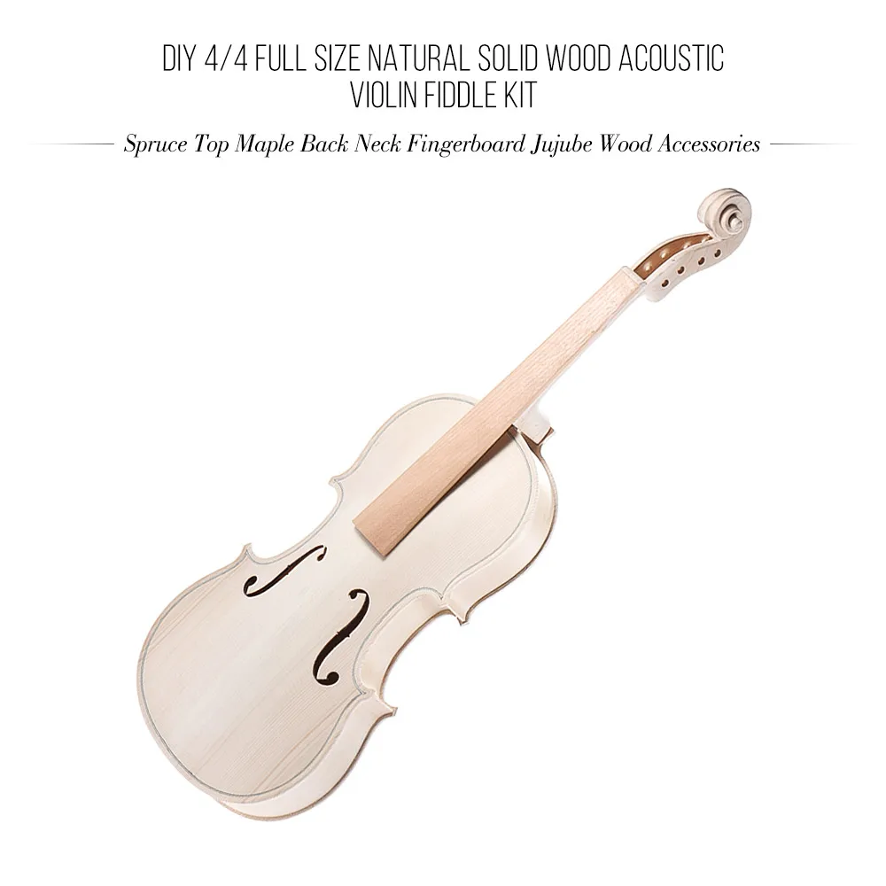Ammoon DIY 4/4 Fuld Størrelse Naturlige Massivt Træ Akustisk Violin Violin Kit med EQ-Gran Top Maple Neck Gribebræt Ibenholt Tailpiece