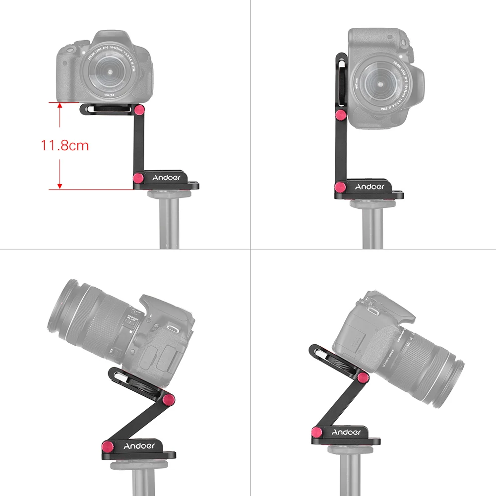 Andoer Aluminium Legering Z Flex Tilt Stativ Hoved Folde Quick Release Plade Kamera kuglehoved til Canon Nikon Sony DSLR-Stabilisator
