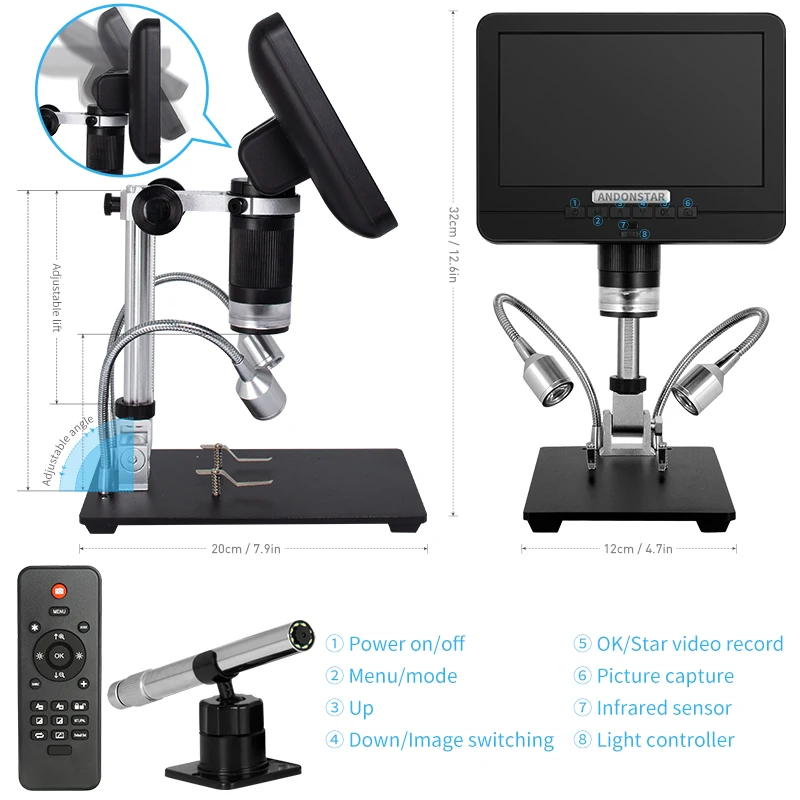 Andonstar Dual Lens Digital Mikroskop Endoskop 7 tommer LCD-Disaply For PCB Telefon Reparation SMD/SMT-Lodning Værktøjer 3D HD Forstørrelse