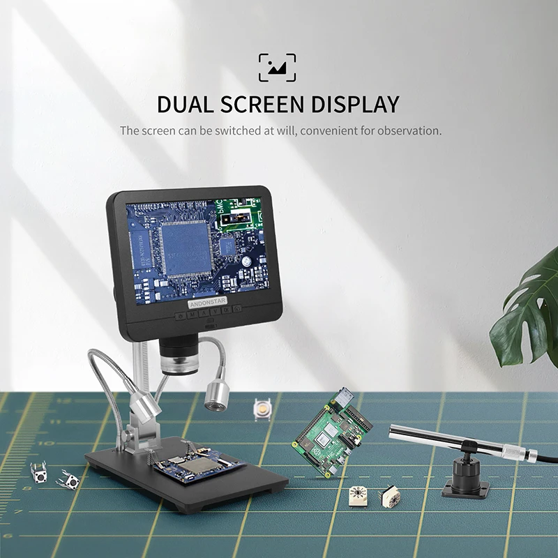 Andonstar Dual Lens Digital Mikroskop Endoskop 7 tommer LCD-Disaply For PCB Telefon Reparation SMD/SMT-Lodning Værktøjer 3D HD Forstørrelse