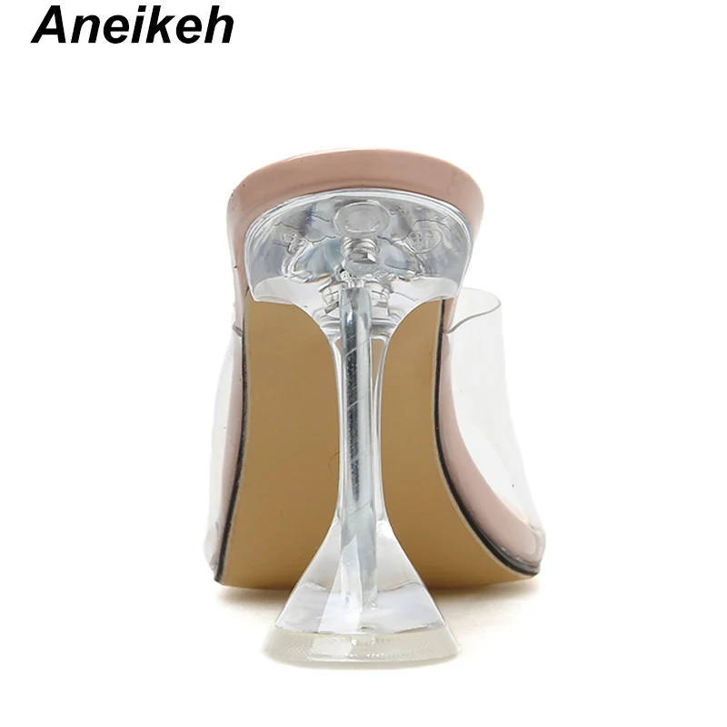 Aneikeh PVC Transparent Tøfler Peep Toes Sexy Høj Hæl Sko Crystal Kvinders Sko Gennemsigtig Høje Hæle Tøfler Størrelse 9