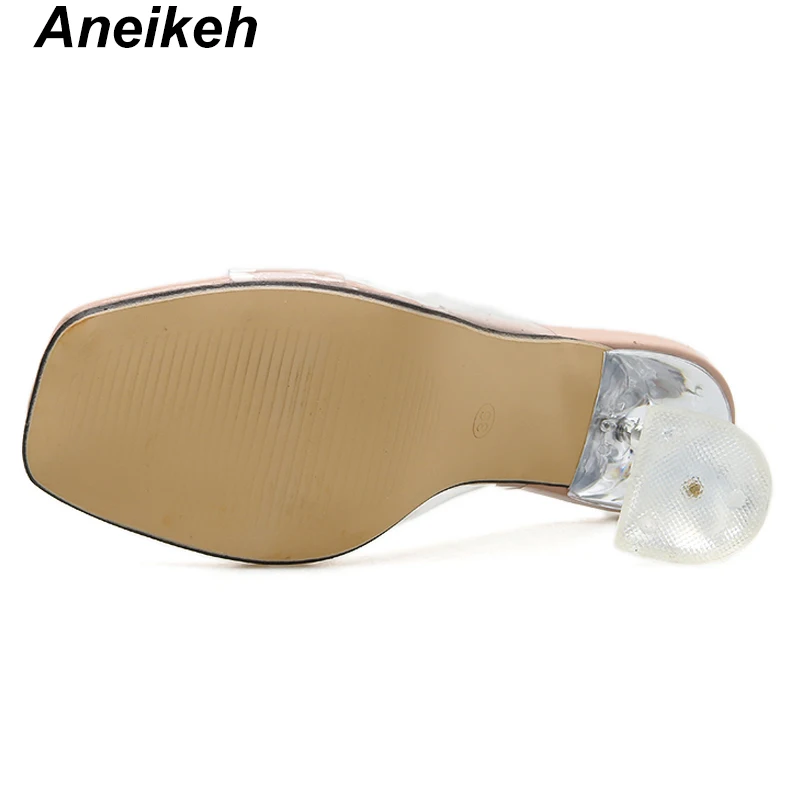 Aneikeh PVC Transparent Tøfler Peep Toes Sexy Høj Hæl Sko Crystal Kvinders Sko Gennemsigtig Høje Hæle Tøfler Størrelse 9