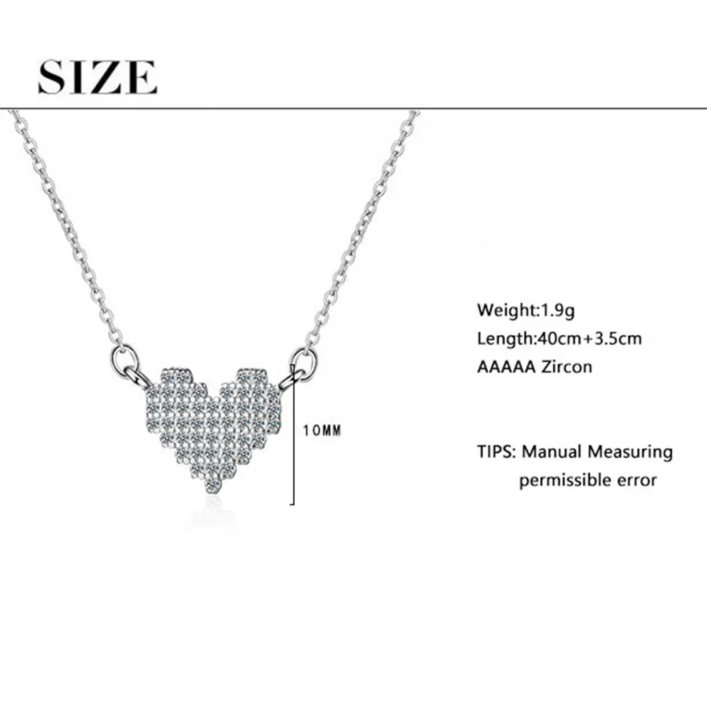 ANENJERY 925 Sterling Sølv Enkelt To Farver Zircon Kærlighed Hjerte Halskæde Kort Kæde Kravebenet Halskæde Til Kvinder S-N328