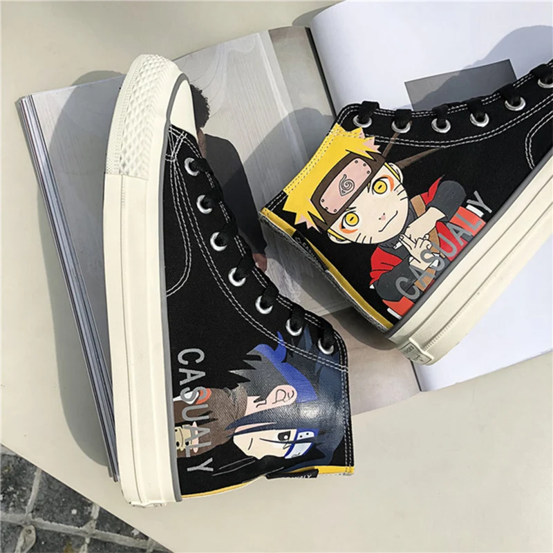 Anime Naruto Lærred Sko Sasuke Mænd Casual Sko Kakashi Sneakers Komfort Print Tegnefilm Cosplay Skole Udendørs Rejser Sko