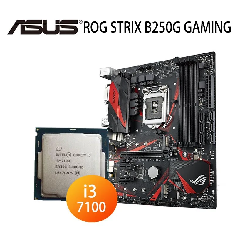 Asus ROG STRIX B250G GAMING Bundkort + CPU Intel Core i3-7100 Bundkort Sæt DDR4 PCI-E 3.0 M. 2 64GB i3 7100 B250 Micro ATX