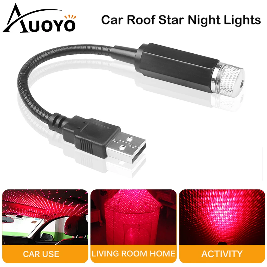 Auoyo Bil Atmosfære Lys USB-Interiør Dekorativ Lampe Mini LED-Bil Tag-Stjernede Night Lights Justerbar Romantisk Galaxy Lampe