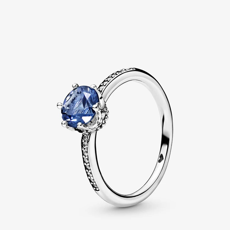 Autentisk 925 Sterling Sølv Ringe Blå og Klare Funklende Krone Ringe til Kvinder Engagement Smykker Jubilæum