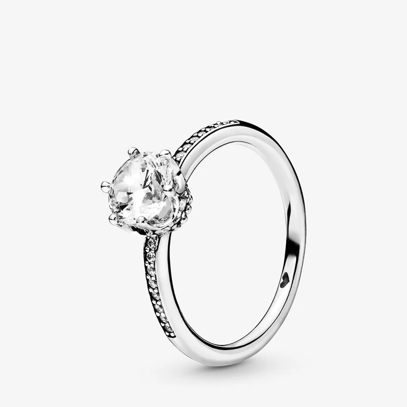 Autentisk 925 Sterling Sølv Ringe Blå og Klare Funklende Krone Ringe til Kvinder Engagement Smykker Jubilæum