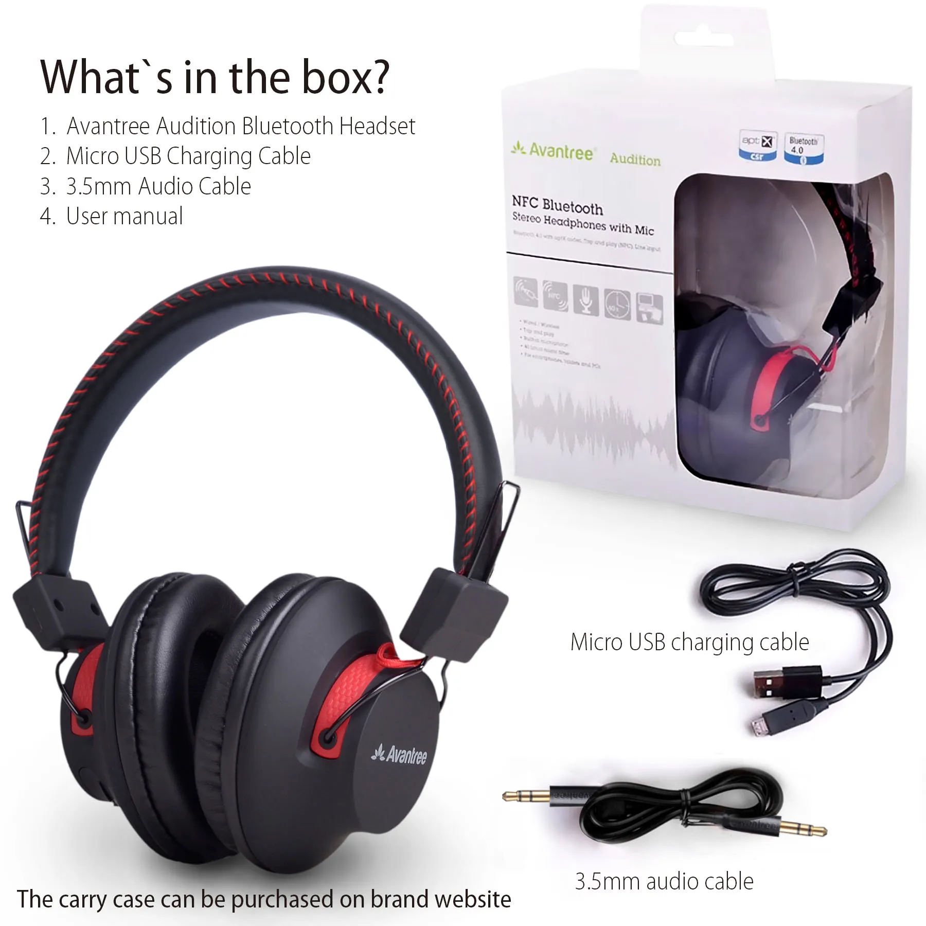 Avantree Audition 40 HR Bluetooth-Over-Ear Hovedtelefoner med Mikrofon til PC Opkald, aptX HiFi Stereo