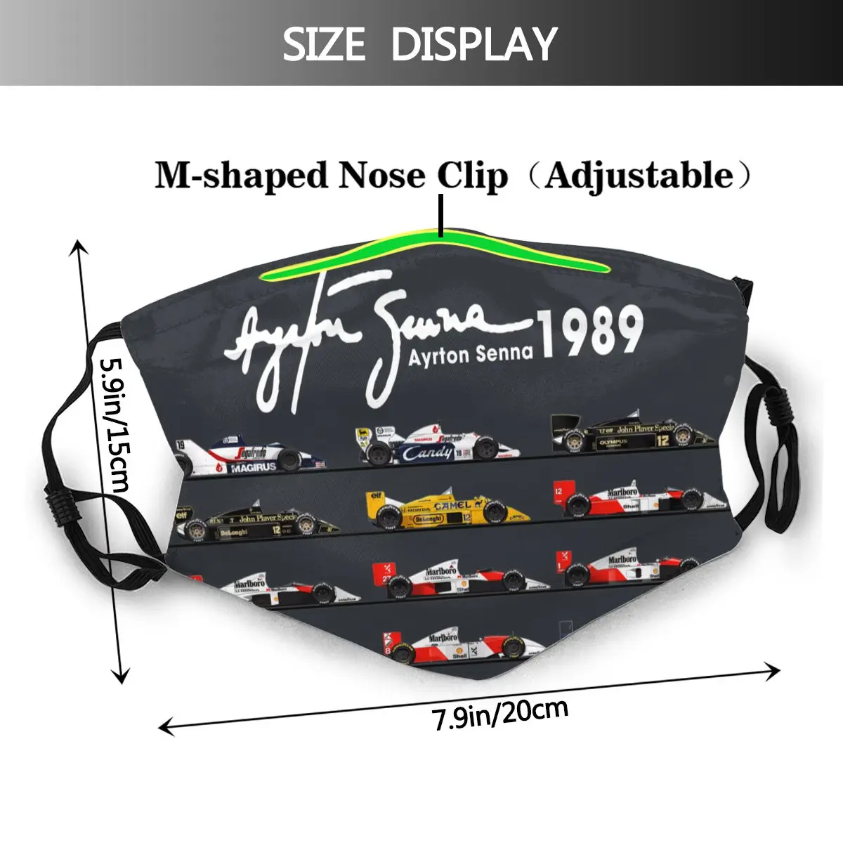 Ayton Senna Formel Racing Bil Genanvendelige Munden Ansigt Maske Anti Haze Støvtæt Maske Beskyttelse Cover Respirator Munden Dæmpe