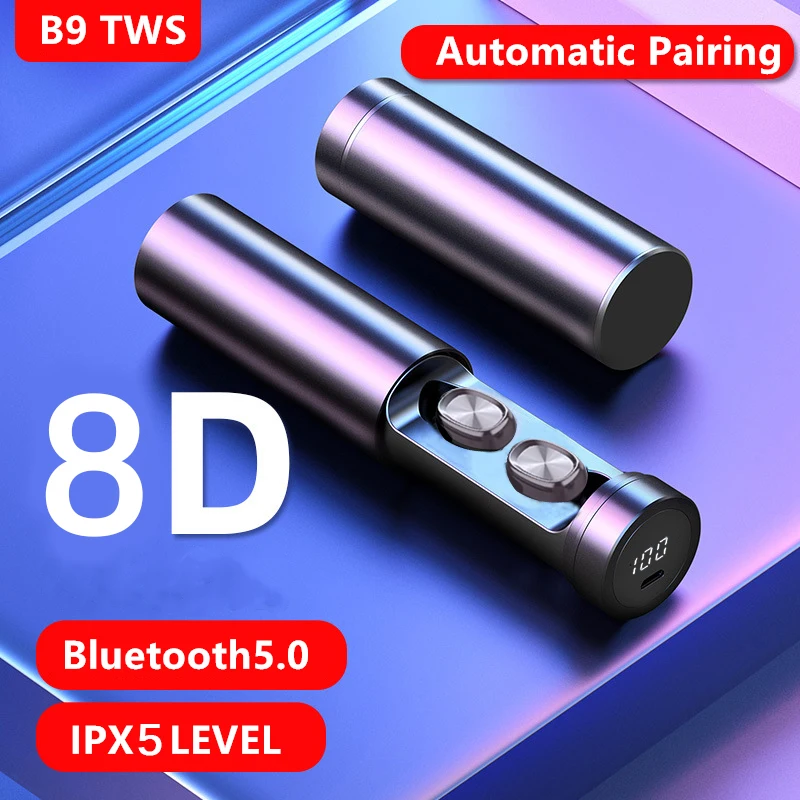 B9 TWS Bluetooth Hovedtelefon 5.0 Trådløse 8D HIFI Sport MIC Øretelefoner Gaming Musik Headset Til Xiaomi Samsung, Huawei