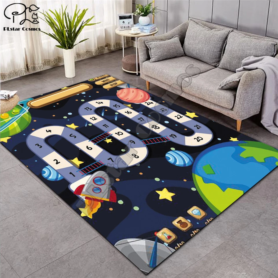 Baby Bløde Gennemgang mat astronaut raket Tegnefilm Kid 3d-print Spille Måtten Bord Spil, mat Tæppe til stuen Planet Tæpper Labyrint 004