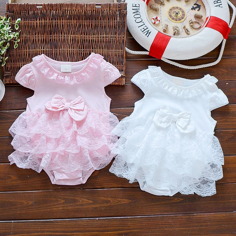 Baby sommer heldragt, infant piger prinsesse kjole baby barnedåb dåb kjole til fest, bryllup 0-3 3-6 6-9 måneder bodysuit