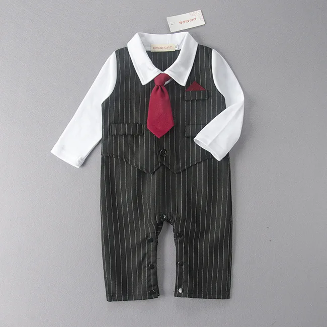 Baby Sparkedragt Nyfødte Baby Boy Tøj Herre, der Passer Buksedragt Overalls Spædbarn Tøj med Bow Tie Enkelt Breasted Dåb Kostume