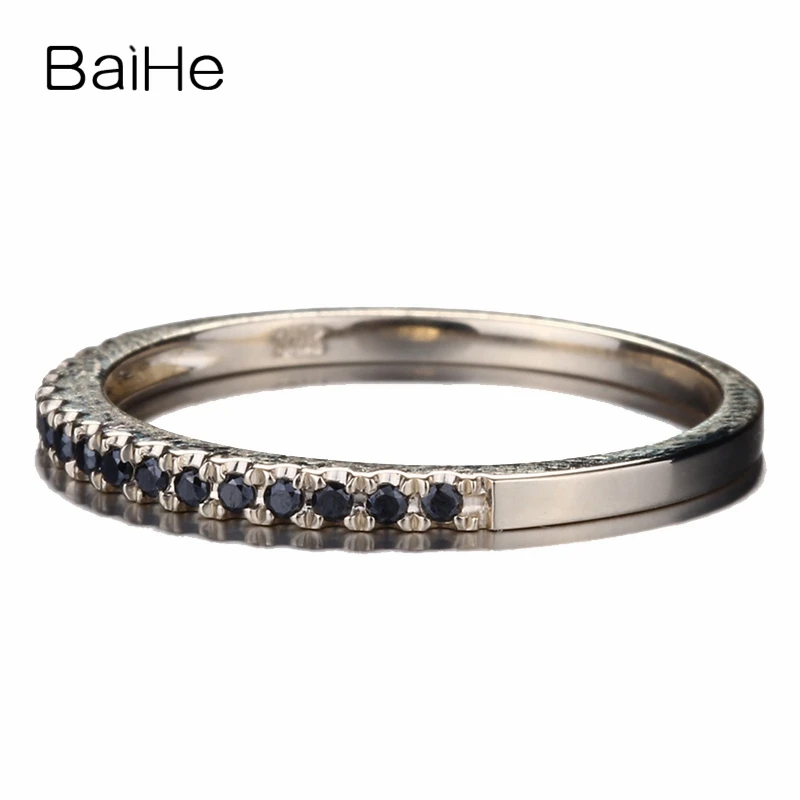 BAIHE Solid 10K Gul Guld 0.15 ct Runde Sorte Diamanter Fine Smykker Bryllup Gave Engagement Ring Kvinder Gave Sort Diamant Ring