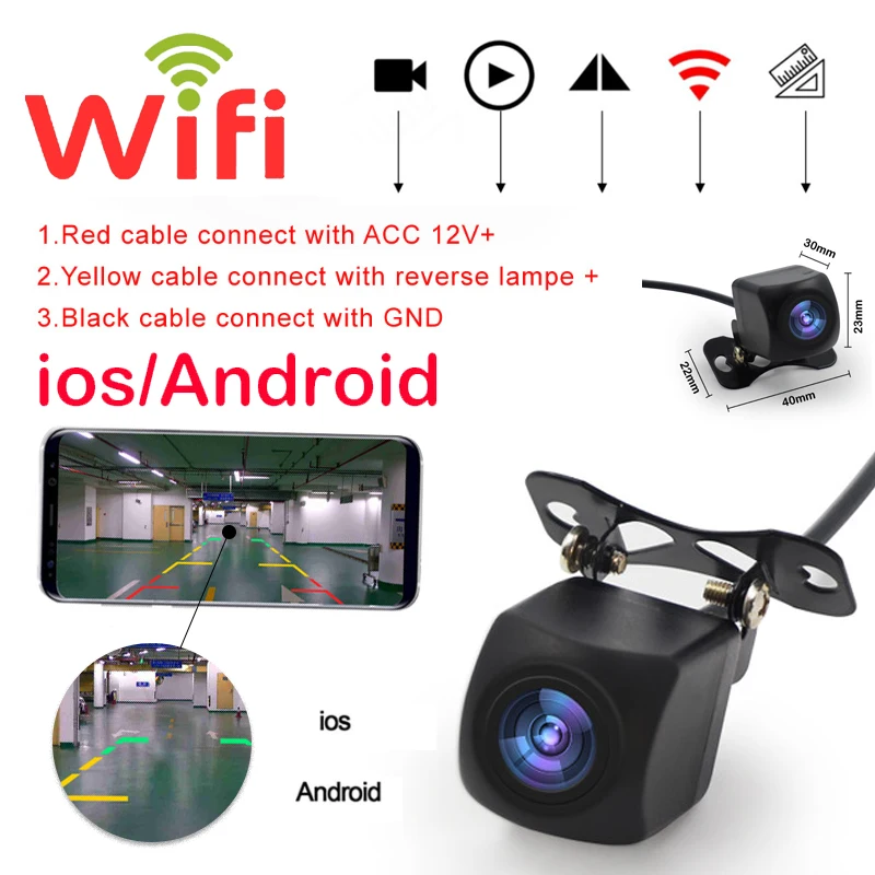 Bakkamera Hd Wifi Bil førerspejlets Kamera Understøtter Android og Ios Bil Kamera, HD bakkameraet Bil Forreste/Bageste Kameraer 12v
